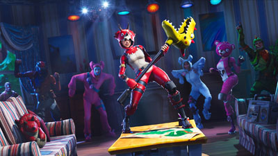  Character of Fortnite having fun in a cosplay party  